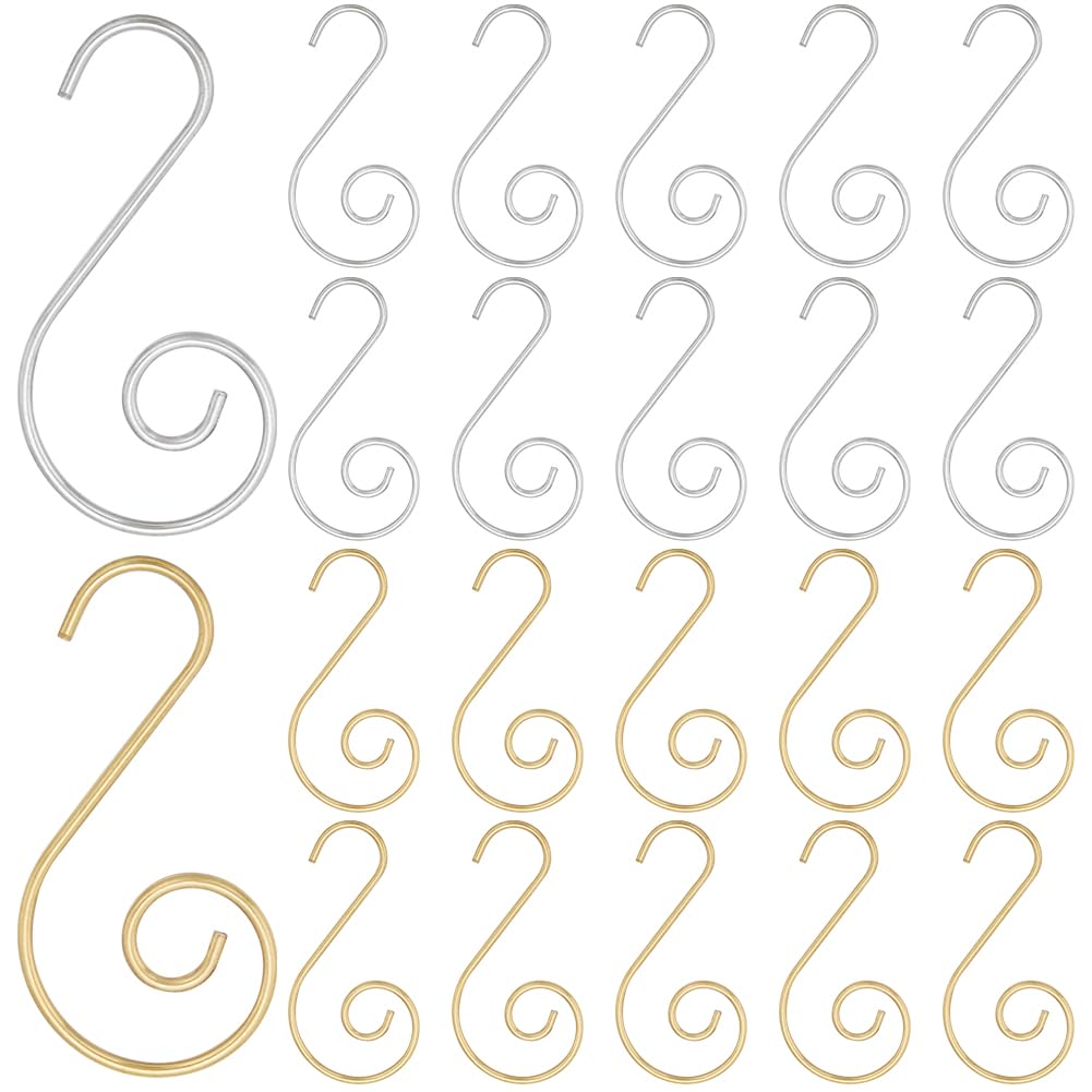 SOFPLATE 1 Box 200Pcs Christmas Tree Ornament Hangers Chandelier Crystal Wire Hooks Metal Silver Gold S Shape Hanger Hooks Pin Chandelier Replacement Part for Christmas Tree Ornament Ball Hanging