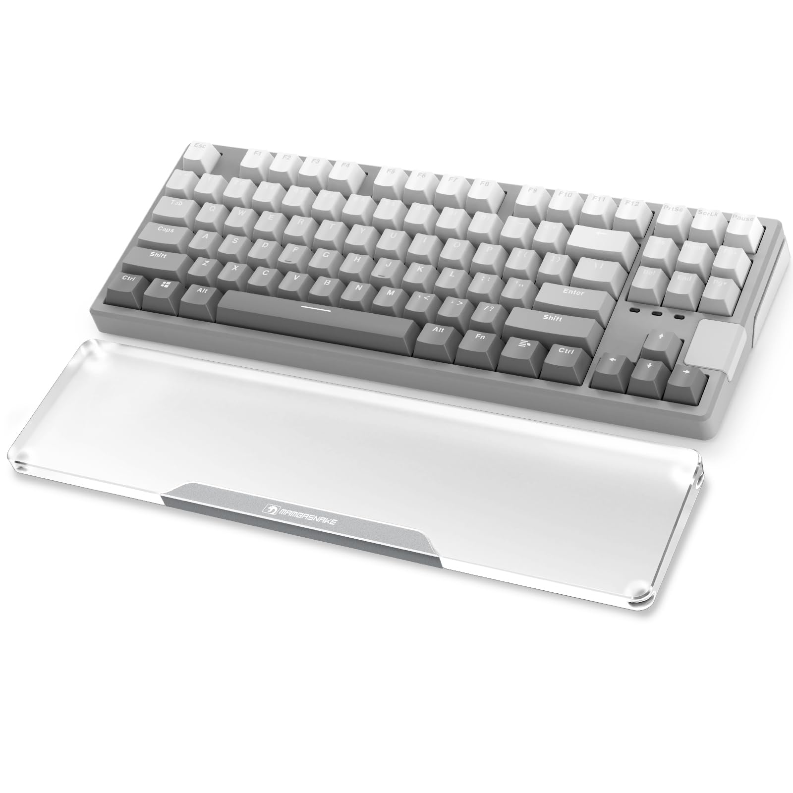 MAMBASNAKE Keyboard Wrist Rest for 87 Keys TKL 80% Keyboard - CNC Acrylic Keyboard Wrist Support Pad with Aluminum Logo - Anti-Slip Feet - Hand Support for Office/Gaming/Typing/Laptop - Silver