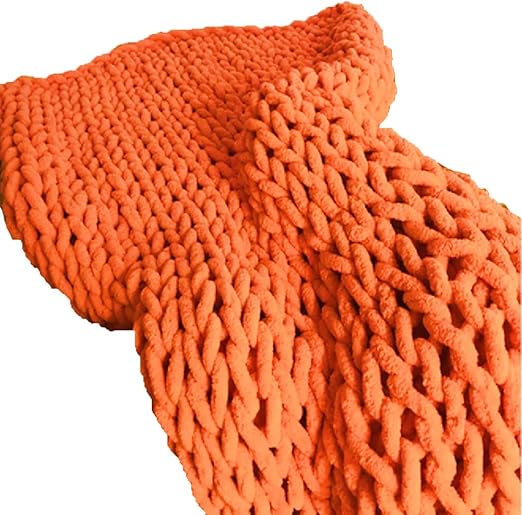 Amazon Com Orange Yellow Chenille Blanket 39x59inch Handmade Knit Throw Blanket Arm Knit Blanket Super Thick Blanket Extra Chunky Chenille Blanket Home Kitchen