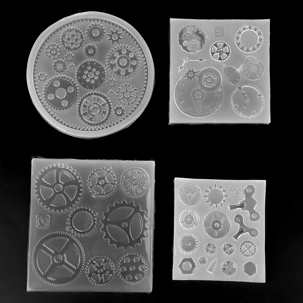 3D Silicone Molds, 4pcs Gear Shape Resin Casting Silicone Molds for Clock Wheel Cogs, Chocolate Fondant, Kitchen Baking