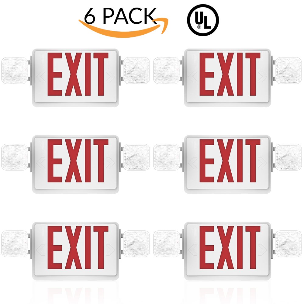Sunco Lighting 6 PACK - UL Listed- Single/Double Face LED Combo Emergency  EXIT