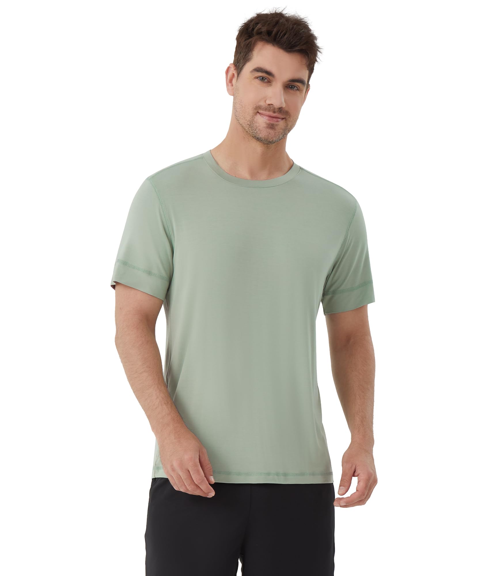 Photo 1 of WiWi Men's Pajama Sleep Shirt Super Soft Short Sleeve Top Viscose from Bamboo Crew Neck Comfy Solid T-Shirt S-2XLS-XXL, Cameo Green, XX-Large