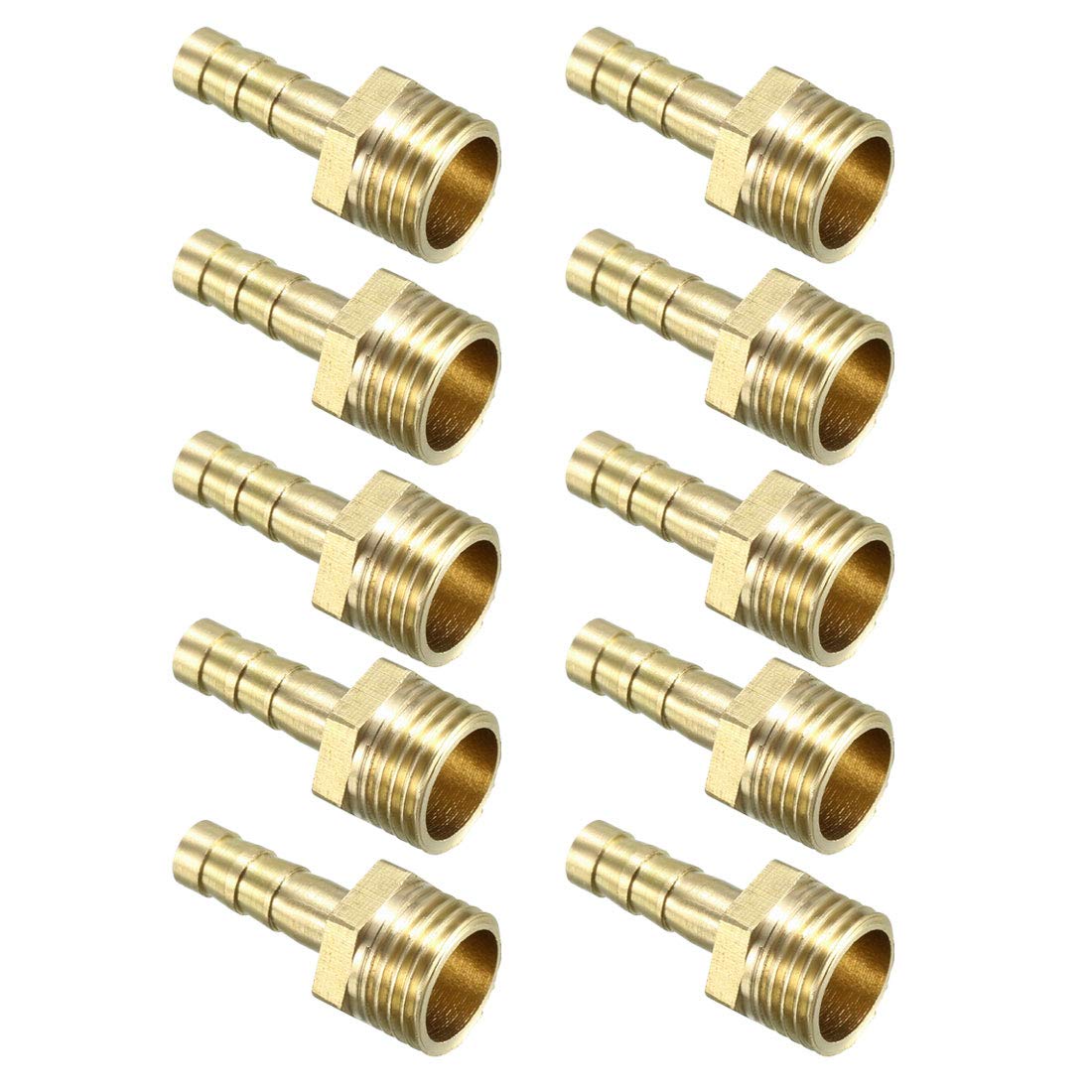 sourcing map Brass Barb Hose Fitting Connector Adapter 6mm Barbed x G1/4 Male Pipe 10pcs