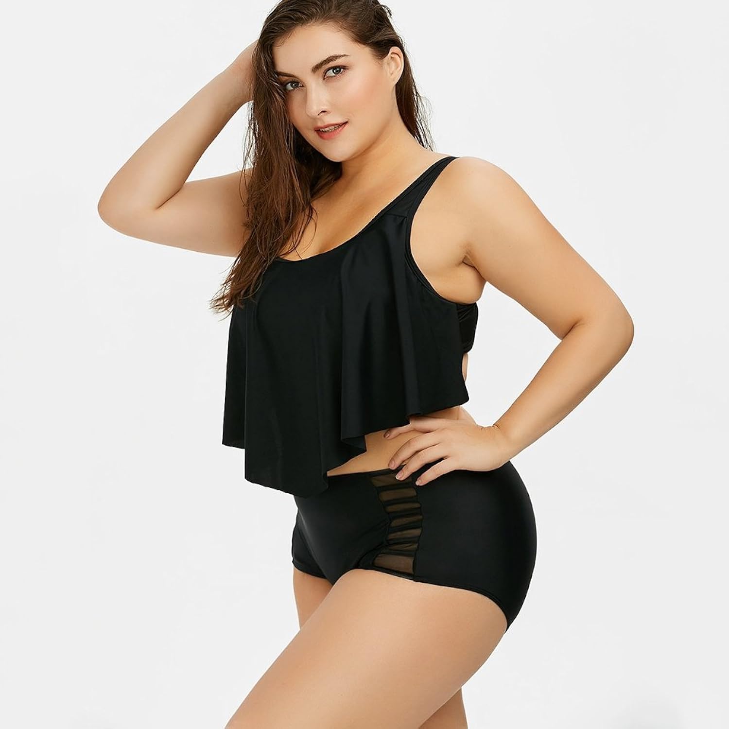 hannea plus size flounce high waist bottom bikini