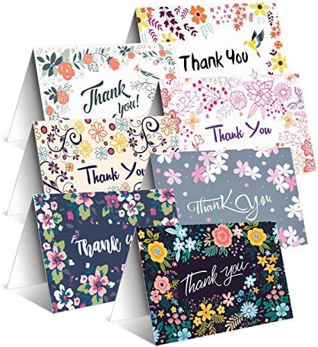 Toplex Thank You Cards Floral Collection - Perfect for Wedding, Baby Shower, Bridal, Baptism, Engagement and Anniversary - 42 Beautiful Greeting Cards and 42 White Envelopes in Firm Box