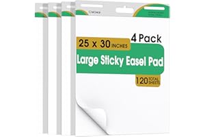CREGEAR 25 x 30 Inch Sticky Easel Pads, 4-Pack 30 Sheets/Pad Self-Stick Flip Chart Paper for Classrooms, Offices, and Presentations, Large Easel Paper Featuring Strong Adhesive & Bleed-Resistant