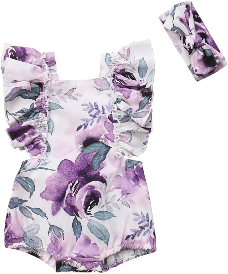 Infant Newborn Baby Girl Bodysuit Ruffled Floral Sleeveless Romper Jumpsuit Clothes Summer Outfit