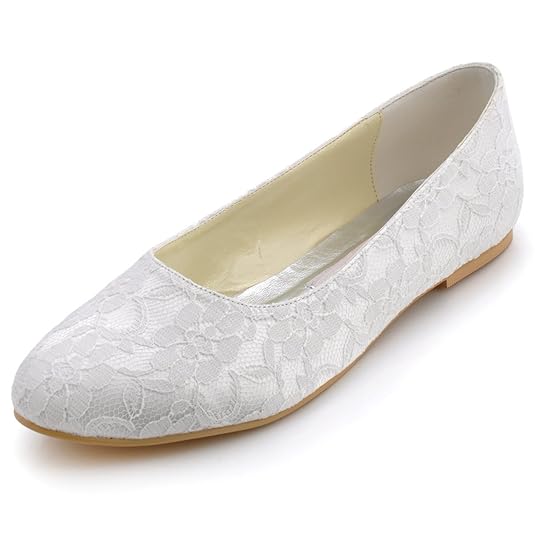 Elegantpark EP11106 Runde Zehen Einfache Lace Spitze Flache Brautschuhe
