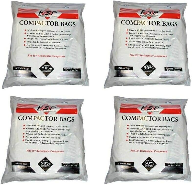 (60) Trash Compactor Bags W10165295RP Whirlpool Kenmore 15" Plastic - NEW