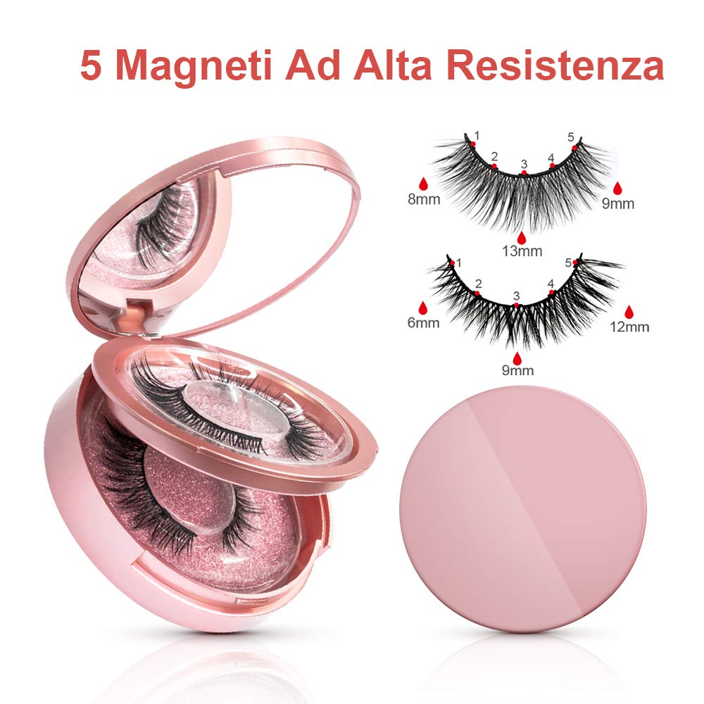 Ciglia Magnetiche, eroaddict Ciglia finte 3D naturali con 5 eyeliner magnetici Kit di pinzette esagerate impermeabili per ciglia finte, Nessuna colla necessaria riutilizzabile （2 paia）