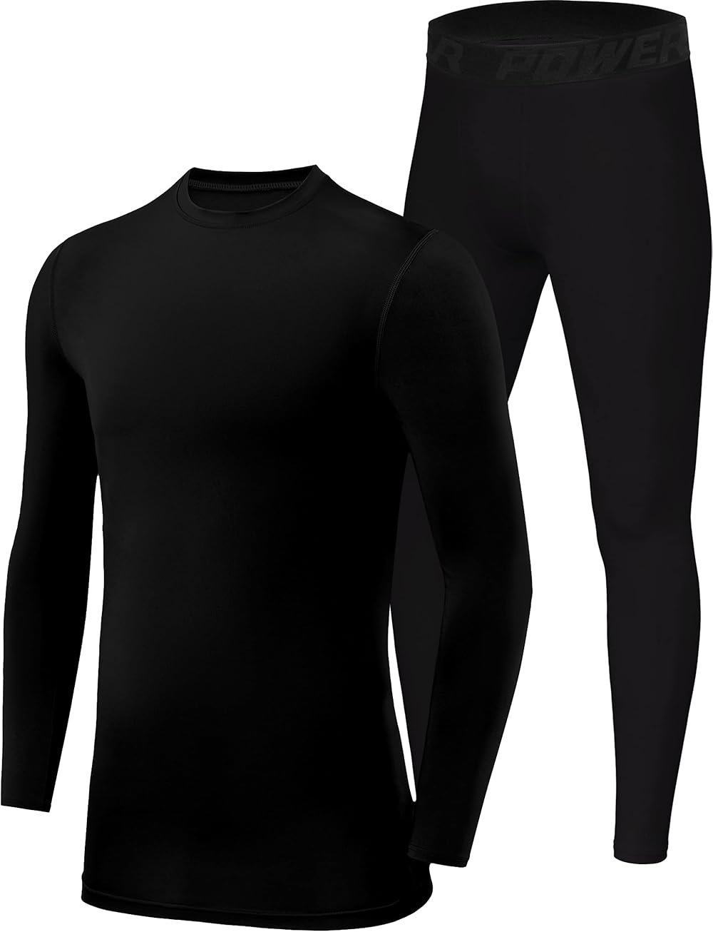 PowerLayer Boys Base Layer Thermal Set Top & Tights Black 6-8 Years