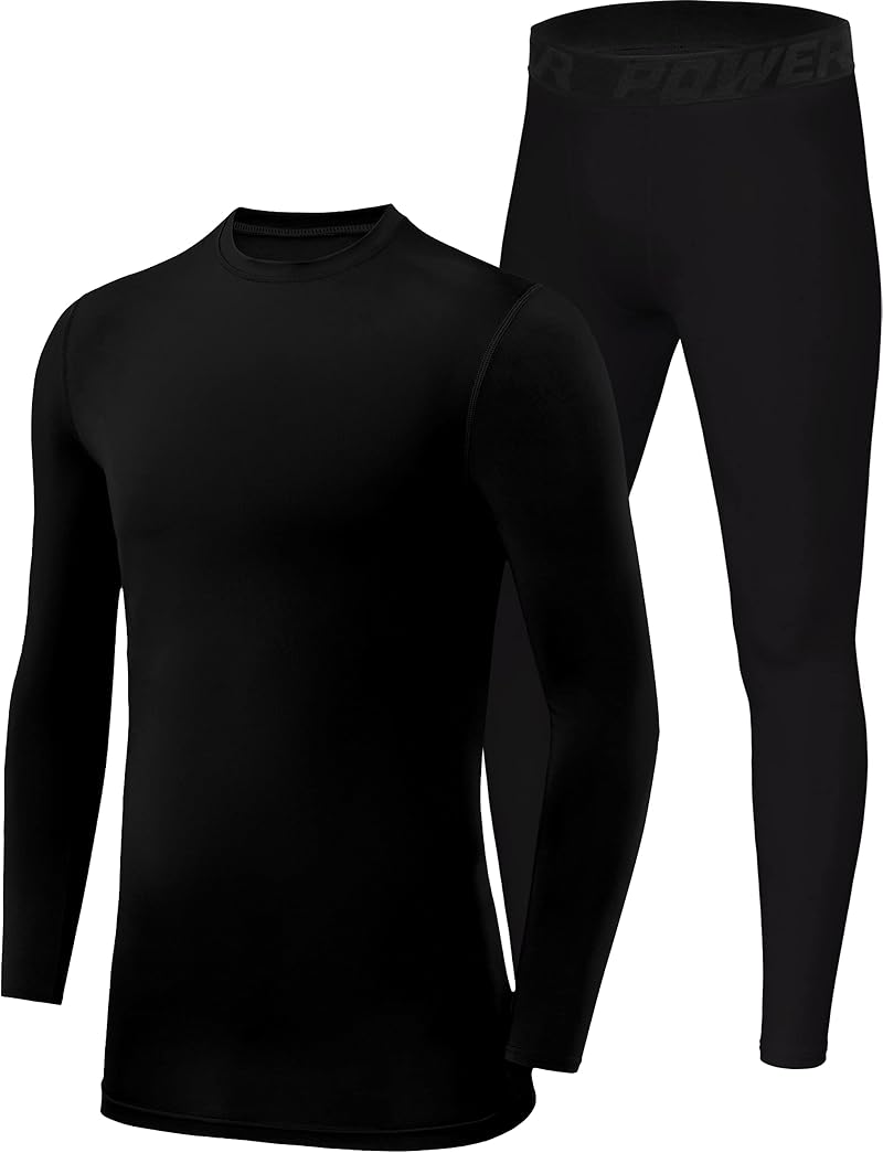 PowerLayer Boys Base Layer Thermal Set Top & Tights Black 6-8 Years