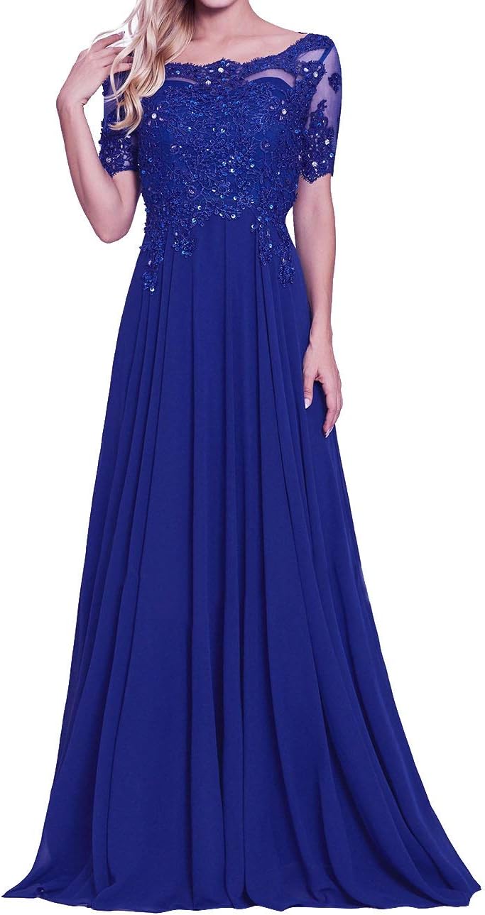 Long Evening Dresses Chiffon A Line Formal Party Gown Mother Wedding Dress Royal Blue US12