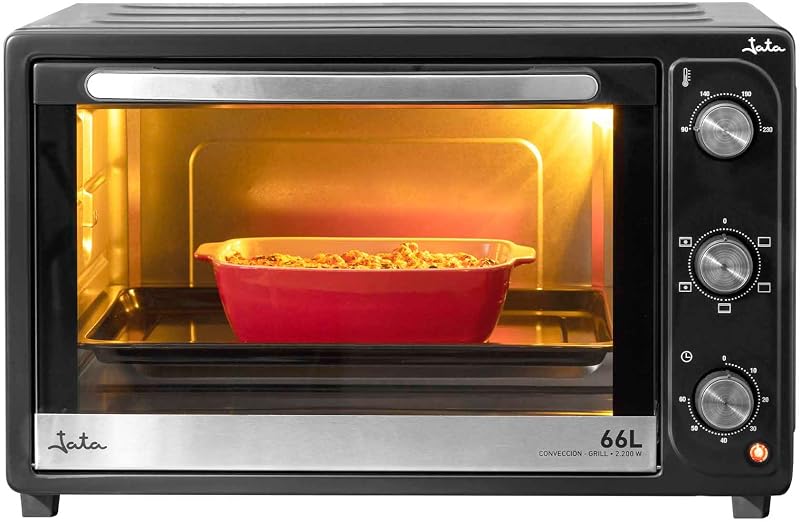 HN966 - Horno Eléctrico de Sobremesa 66 L con Convección y Grill, 2.200 W, 3 Funciones, Termostato Regulable, Temporizador 60 Min, Luz Interior, Bandeja y Parrilla