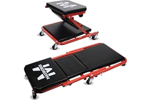 MAXWORKS 50873 2 in 1 Mechanic Creeper 36 inch Z-Creeper Seat 300 lbs Capacity Low Profile Creeper with 6 pcs Casters for Garage Shop Auto Repair