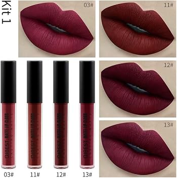 Rouge à Lèvres Beikoard 4pcs Nouvelle Mode Imperméable Mat Liquide Rouge à Lèvres Cosmétique Sexy Lip Gloss Kit Lip Gloss 4 Color Lips Lipstick A
