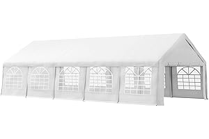 Outsunny 16' x 32' Heavy Duty Party Tent & Carport with Removable Sidewalls and Double Doors, Large Canopy Tent, Sun Shade Shelter, for Parties, Wedding, Outdoor Events, BBQ, White