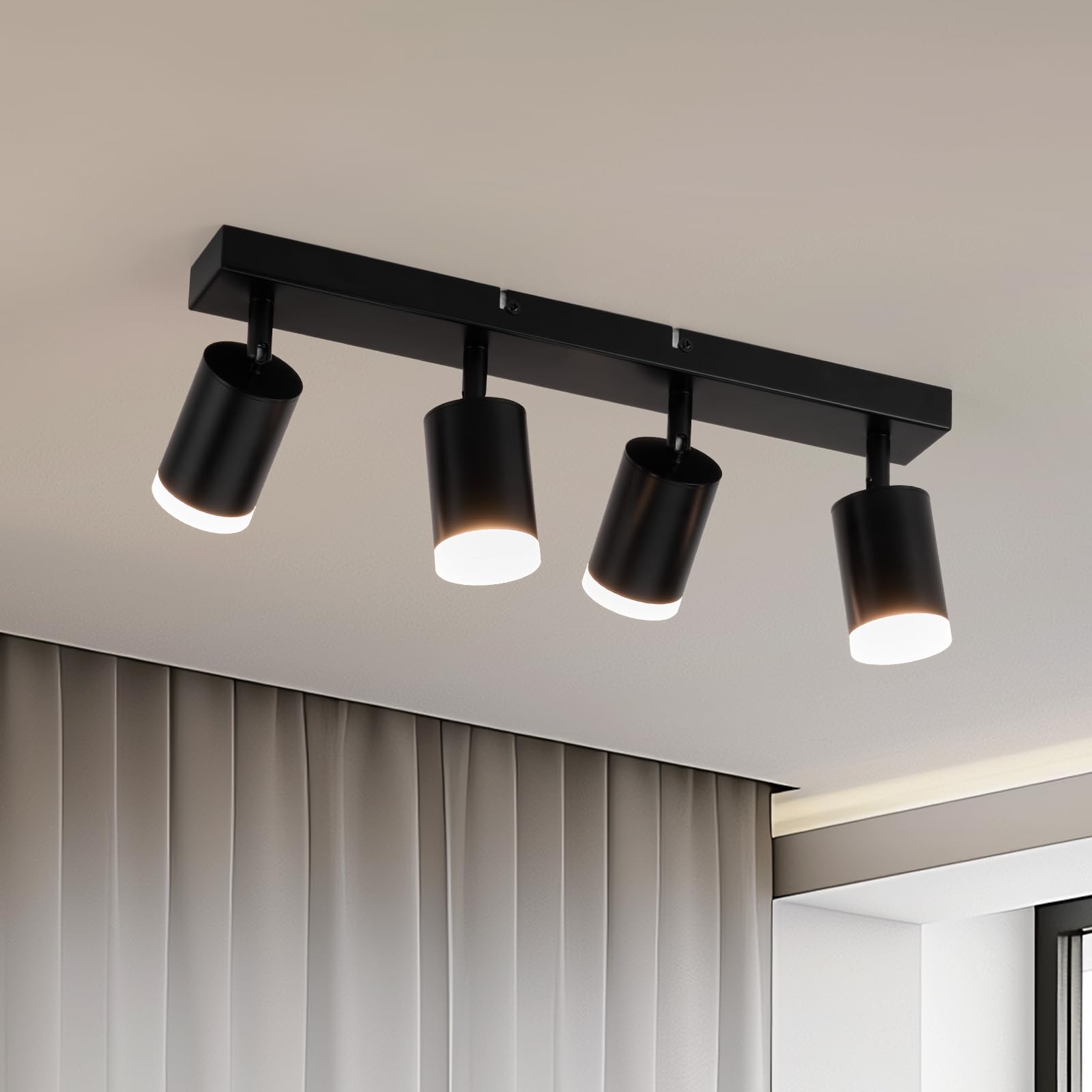 Gr4tec Spotlights Ceiling Lights 4 Way, Black Ceiling Light Fittings, Rotatable Kitchen Ceiling Light, GU10 Spotlight Bar, Modern Ceiling Light Indoor for Bedroom Living Room, Bulb Not Included
