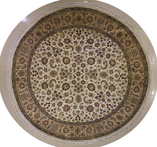 8'0 x 8'0 Double Knot Floral Design Area Rug with Silk & Wool Pile - | a 8x8 Round Rug | An Authentic Hand Knotted Pak Persian Rug