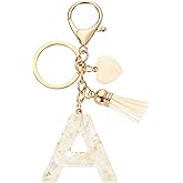 uxcell Initial Letter Keychains, Resin Cute Heart Tassel Pendant Accessory for Women