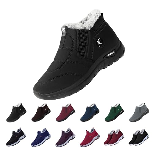 Snow Boots Women, Waterproof Ladies Winter Shoes, Men and Women's Winter Ankle Boots, Fur Lining Slip On Outdoor Warm Ankle Booties, Non-Slip Walking Fur Fuzzy Booties