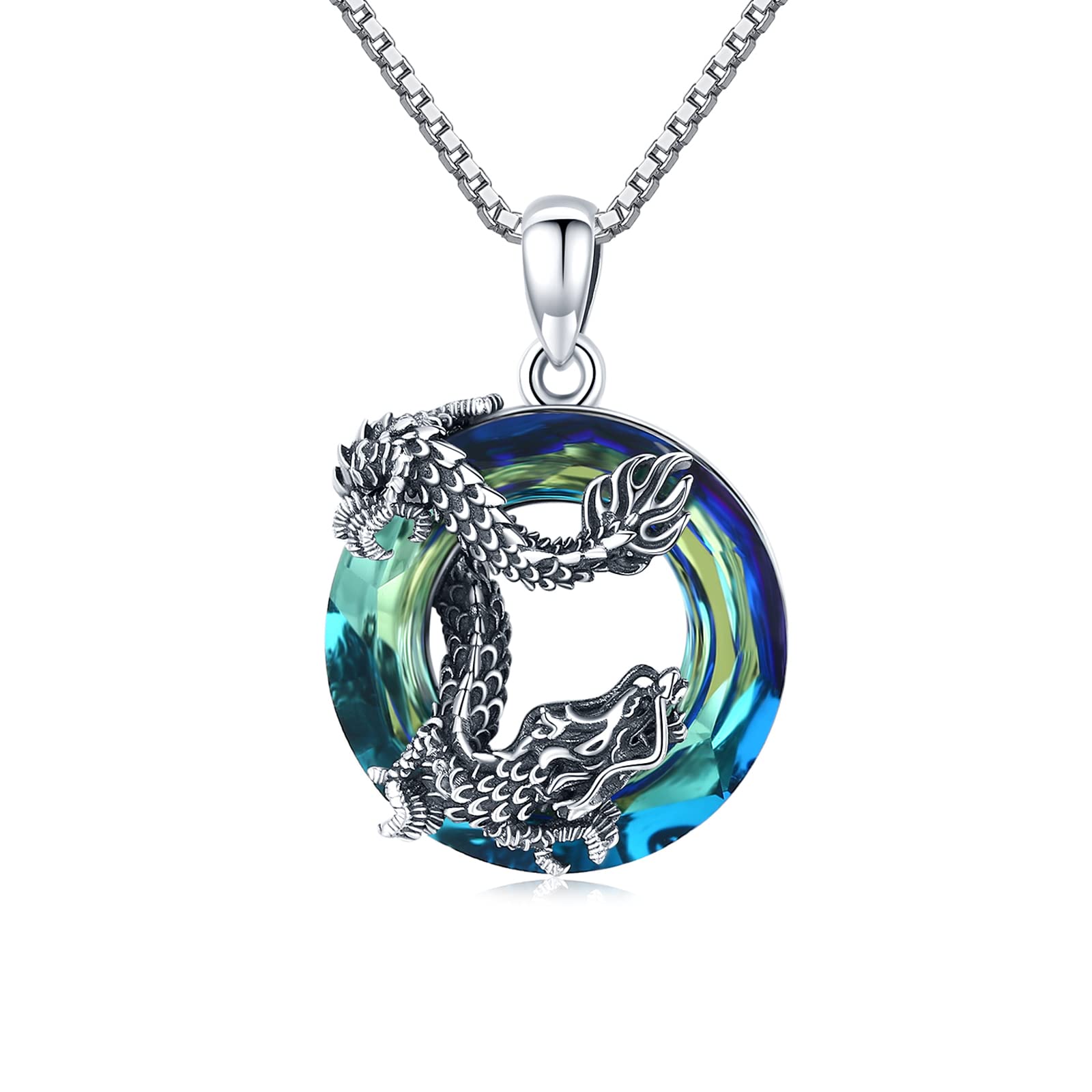 Midir&Etain Dragon Necklace 925 Sterling Silver Crystal Pendant Necklace Dragon Jewellery Birthday Gifts for Women Girls
