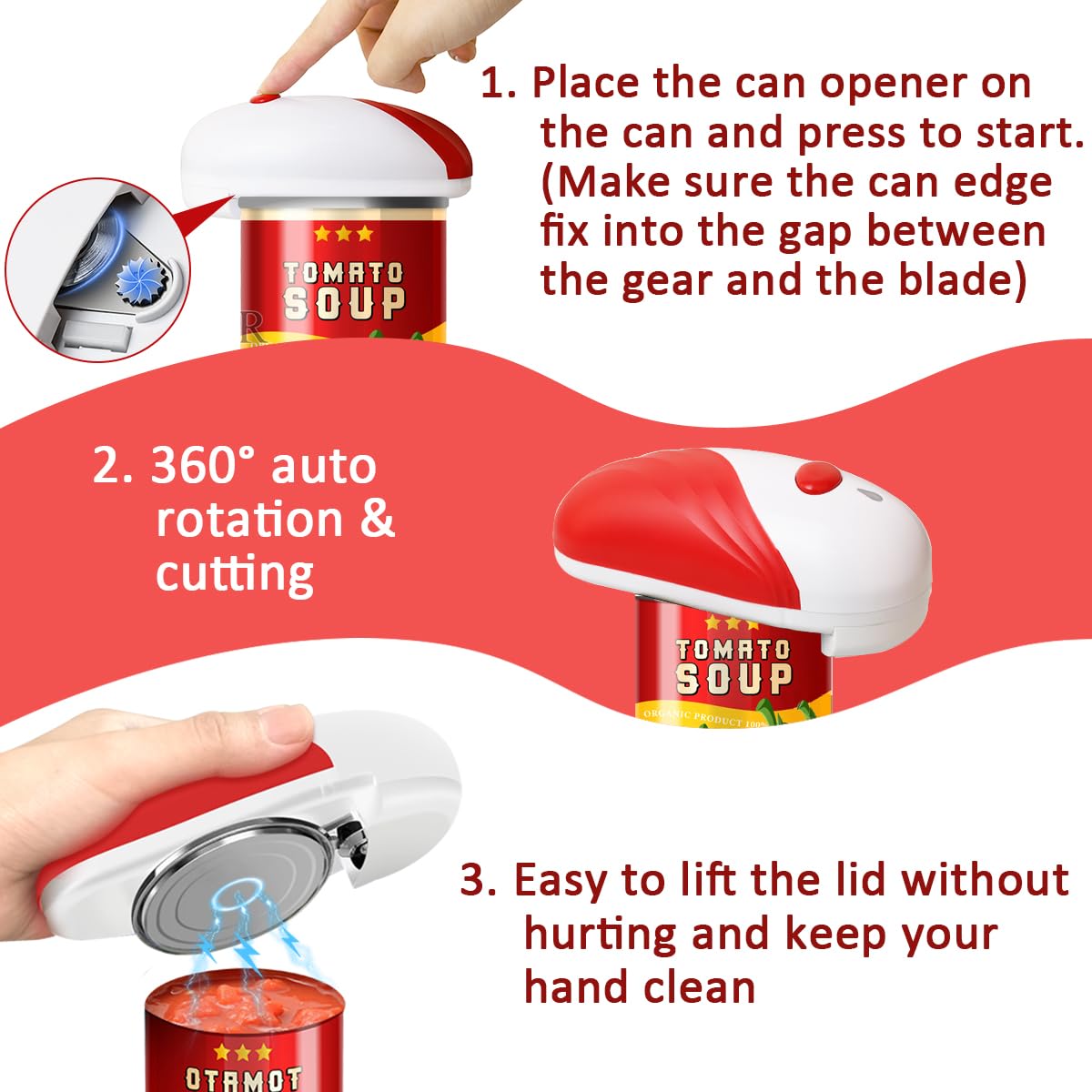 Aquox Electric Can Opener,Automatic Can Opener,Hands-Off/Smooth Edge/Battery Operated/Portable One Touch Opener,Electric Can Openers for Kitchen for Seniors with Arthritis