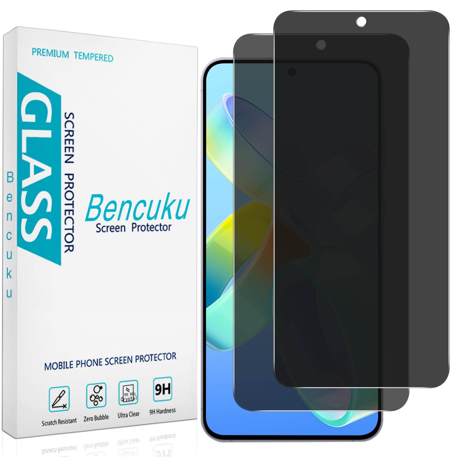 Bencuku (2 Pack) Privacy Screen Protector for Samsung Galaxy S25 FE Anti Spy Tempered Glass, Support Fingerprint Unlock, Anti Scratch, Bubble Free