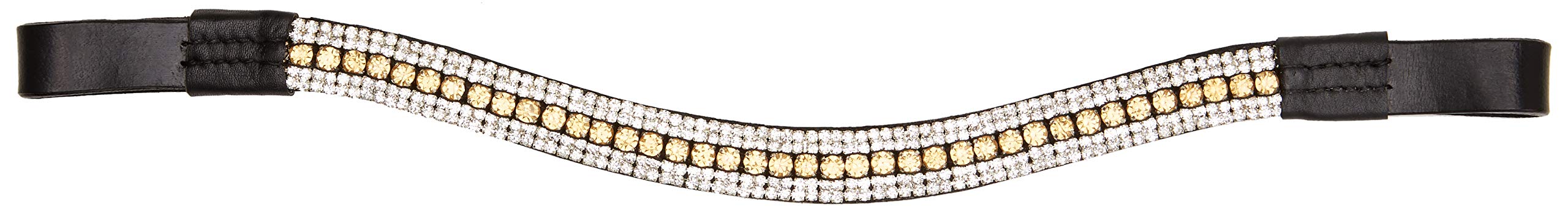 Cwell Equine New Diamante Bling Sparkly Browband 5 Rows Crystals Dressage Light Colarado Clear Black Leather (Cob 15 Inches)