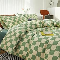 CLOTHKNOW Green White Plaid Comforter Set