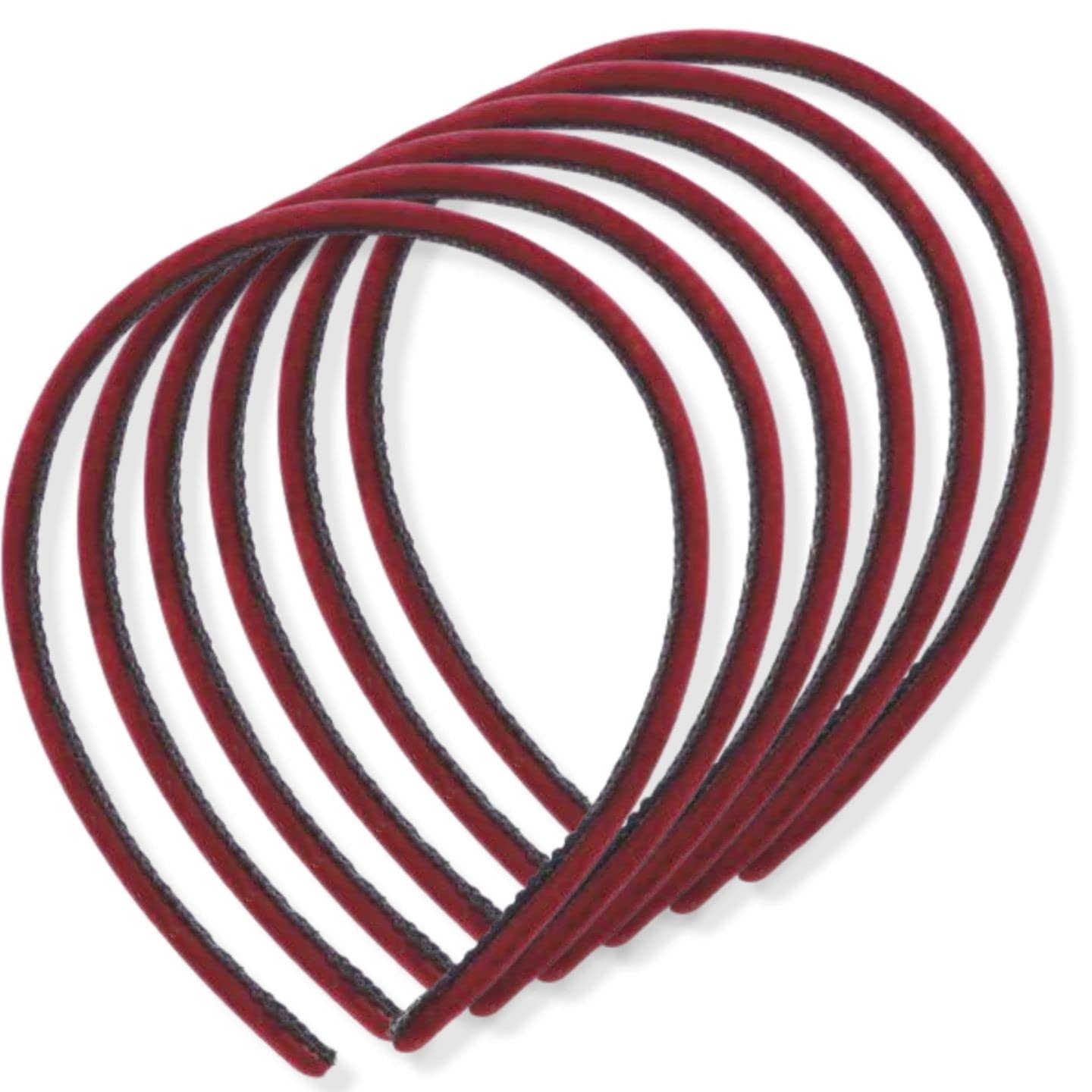 Topkids Accessories 6pc Thin Velvet Headbands Alice Bands Hairbands Adult Women Ladies Girls Kids Hair Bands Head Bands School Wedding Festival Fashion 1cm 0.4" (Burgundy)