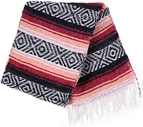 Verde Sabina Mexican Blanket Yoga Throw Beach - Red Salmon Diamond - Acapulco