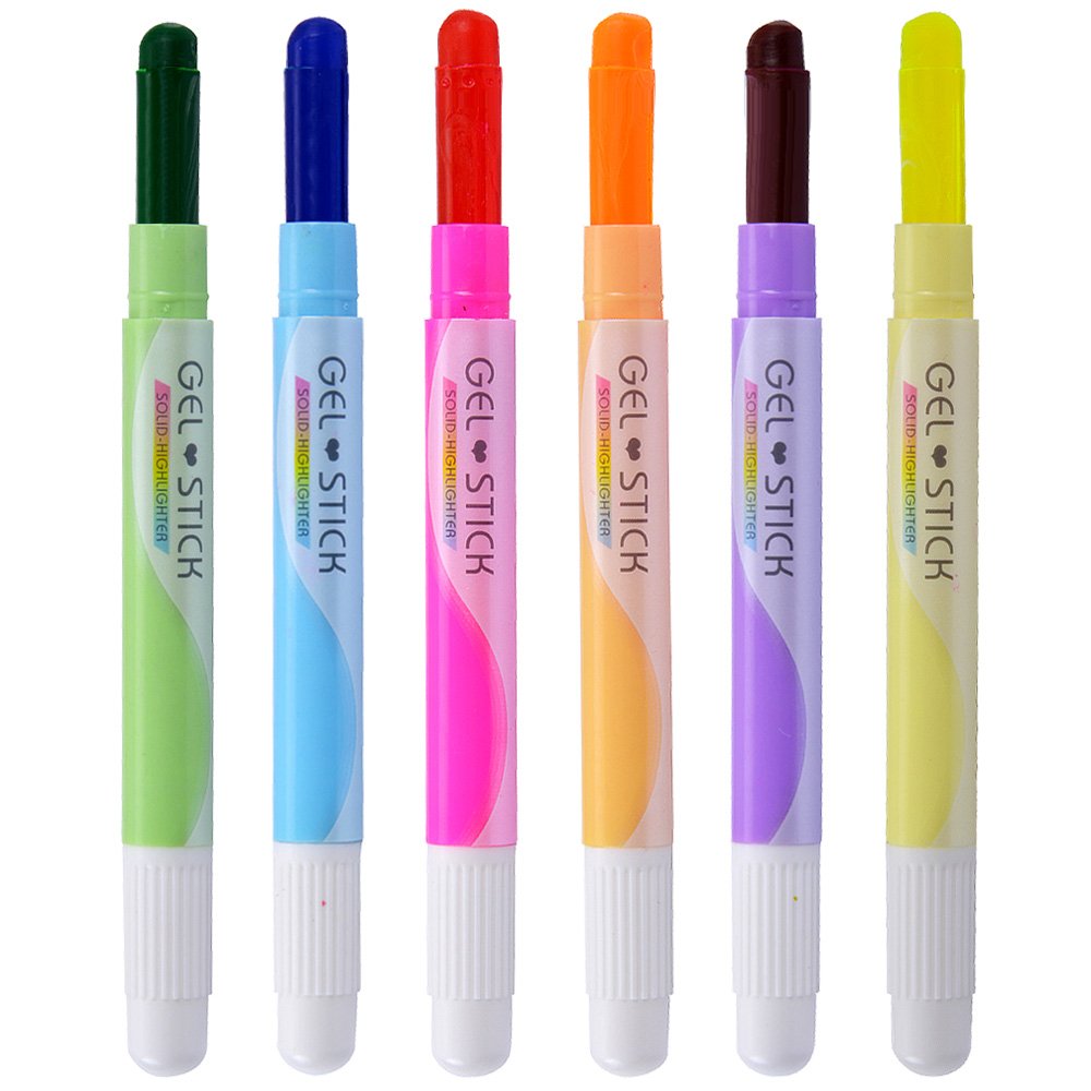 Gel Highlighters Solid Highlighter Stick Cute Cool Novelty Solid Accent Pen Office School Supplies Student Children (6 Assorted Color)