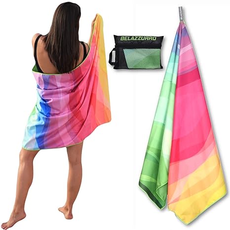 Belazzurro Microfiber Quick Dry Towel For Swimmers Best Beach Towels For Travel Sand Proof Super Absorbent Antibacterial Compact Lightweight