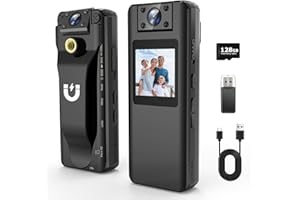 DELARBEADEN Body Camera with Audio and Video Recording, 128GB Mini Body Cam with 180° Rotating Lens, 10HR Battery & Night Vision, HD 1080P Wearable Bodycam for Law Enforcement, Hiking and Outdoor Sports