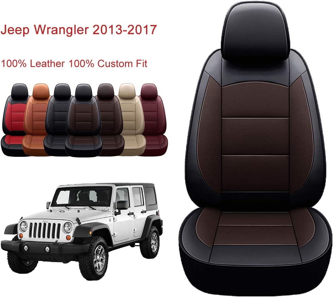 OASIS AUTO 2013-2017 Jeep Wrangler 4DR Custom Exact Fit PU Leather Seat Covers 2013 2014 2015 2016 2017 (2013-2017 Wrangler 4DR, Black/Brown)