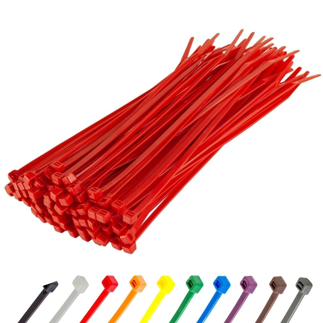 Gocableties Red Cable Ties, 300mm x 3.6mm, Pack of 100, 12” Premium Nylon Zip Ties, Multi-Purpose Plastic Tie Wraps, Secure Self-Locking Mechanism, for Home, Garden, Office and DIY