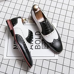 HuitJours Men Black White Brogues Wingtip Dress