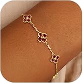 Honsny Gold Birthstone Clover Bracelets for Women Trendy Non Tarnish 14K Gold Plated Dainty Diamond Charm Stackable Bracelets for Women Waterproof Jewelry for Women Best Friend Valentine's Day Gift