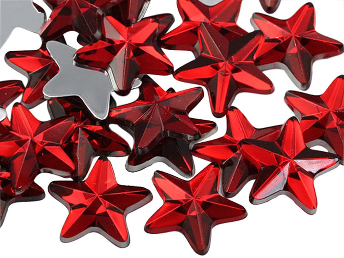 Allstarco Star Rhinestones Embelishments 15mm Flat Back Acrylic Plastic Gems for Jewelry, Crafts, Costumes, Invitations, Cosplay - 35 Pieces (Red Ruby H103) — image 1