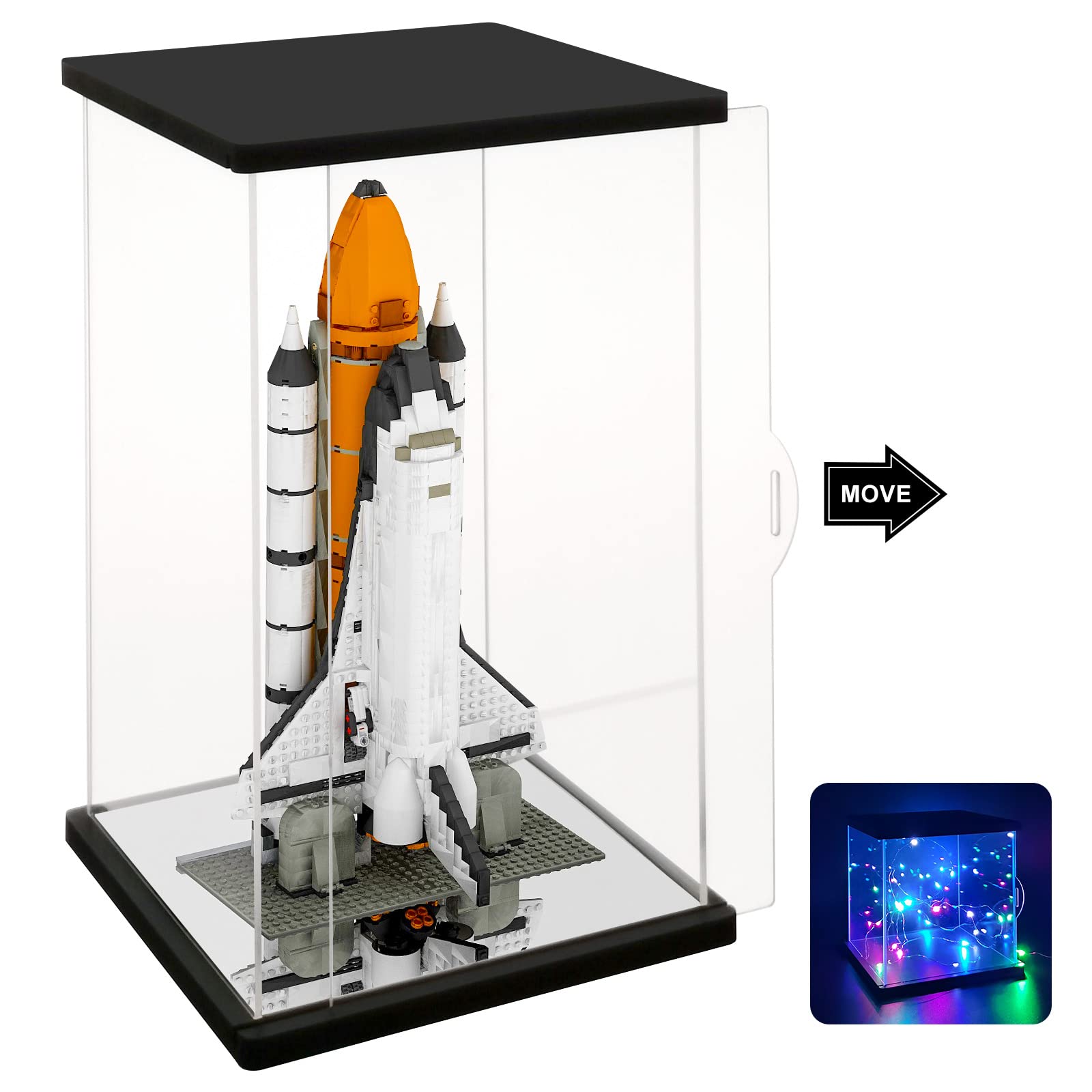 NONEMEY Clear Acrylic Display Case with Lights, Dustproof Diecast Model Show Box,Countertop Box Cube Organizer Stand Dustproof Protection Showcase for Collectibles (7.8x7.8x11.8inch；20x20x30cm) — image 1