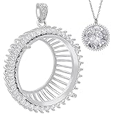 BENECREAT 925 Sterling Silver Rhinestone Bezel Pendant Trays Blanks, Open Back Round Base Pendant Charm, Cabochon Setting with Polishing Cloth for DIY Necklace Jewelry Making