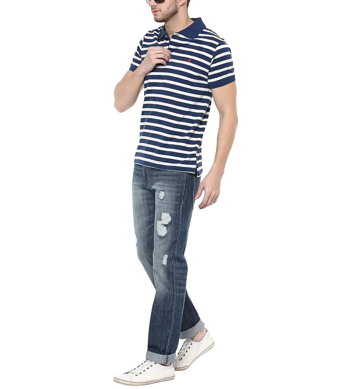 american crew men's cotton polo white and navy melange