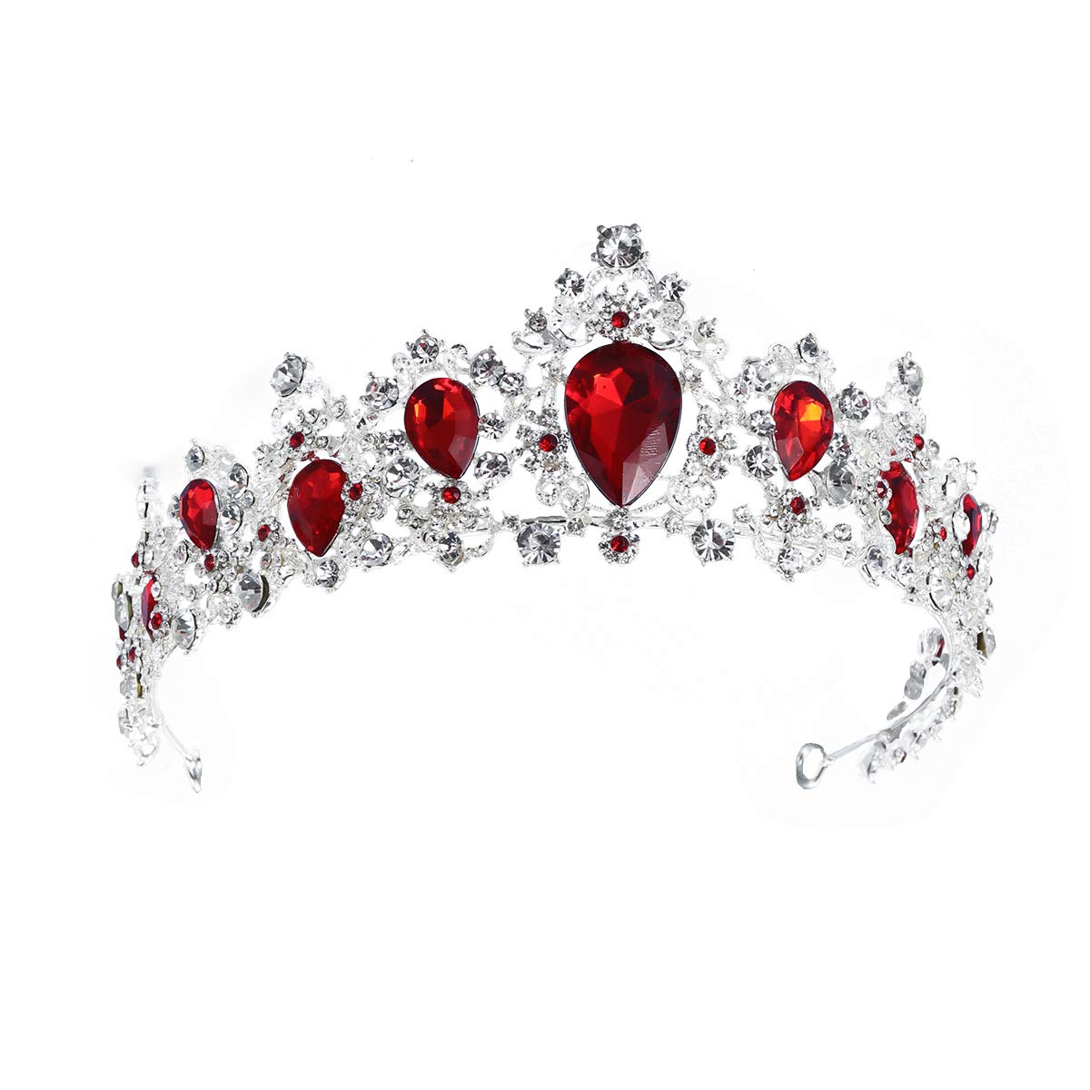 Frcolor Red Crystal Crown Wedding Bridal Tiara Queen Princess Headpieces Rhinestone Headbands for Birthday Party
