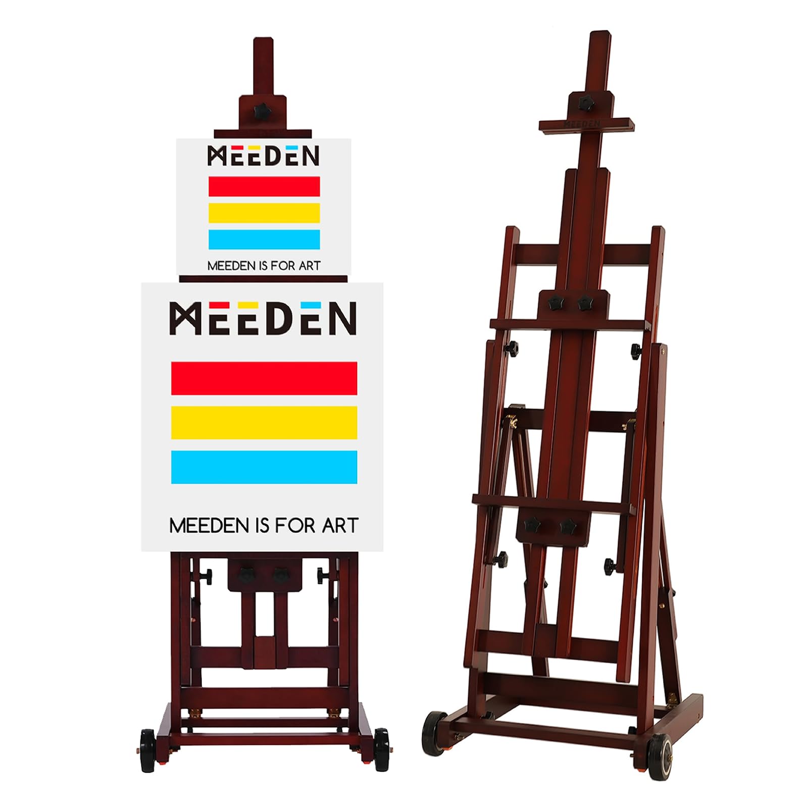 Photo 1 of MEEDEN Multi-Function Studio Easel,H-Frame Easel,Painting Easel for Adults,Artist Easel,Floor Easel,Solid Beech Wood Easel w/Front Wheels,Holds Canvas Art up to 77" - Walnut