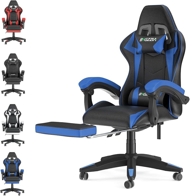 bigzzia Ergonomic Gaming Chair with Lumbar Pillow Headrest Blue