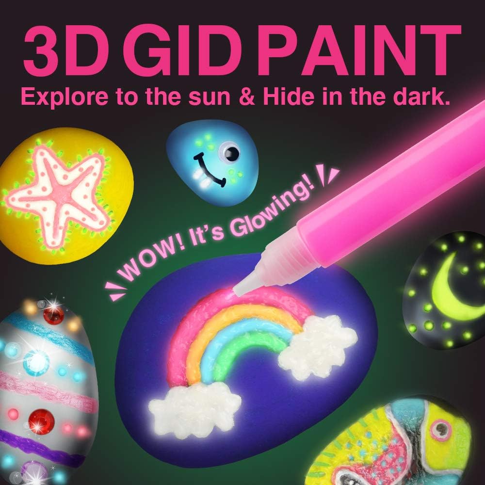 Dr. Daz Rock Painitng Kit, Arts and Crafts for Kids, Paint Your Own Rock Sets for Kids with Glow in The Dark Painting - Image 3
