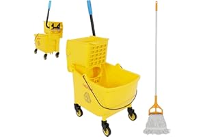 FAHKNS Commercial Mop Bucket with Wringer, 35 Quart Industrial Mop Bucket with Commercial Mop, [No Need to Change Water Frequently], Mop and Bucket Set