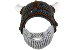YEKEYI Handmade Knit Helmet and Removable Beard Barbarian Knight Knit Hat Viking Horns Beanie Funny Caps