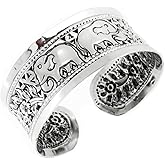 VN Jewelry Chunky Statement Silver Bangle For Women | 925 Sterling Silver Elephant Cuff Bangle Bracelet